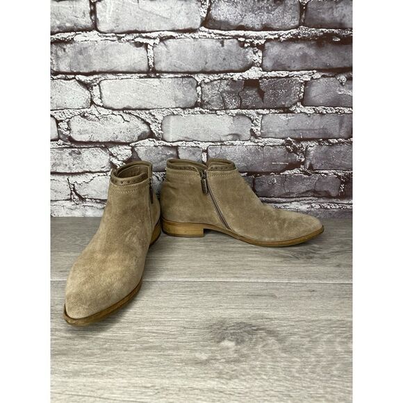 ITALEAU Tan Suede Leather Ankle Side Zipper Low Heel Boots Women Sz 37EU/7.5M US - Picture 16 of 16